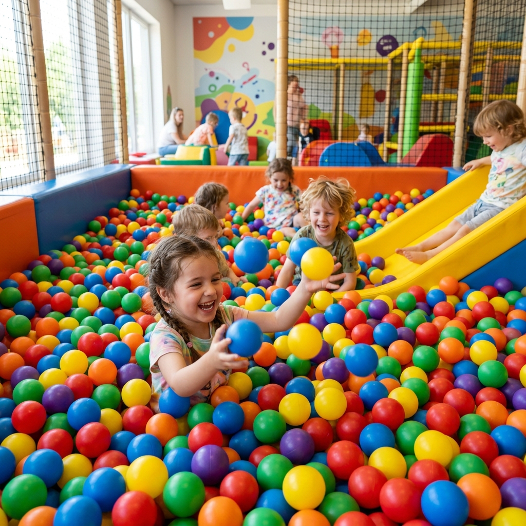 Spielende Kinder im Bällebad